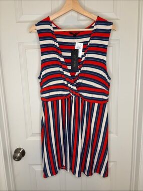 Rachel Zoe Red, Blue & White Striped Twist-Front Dress